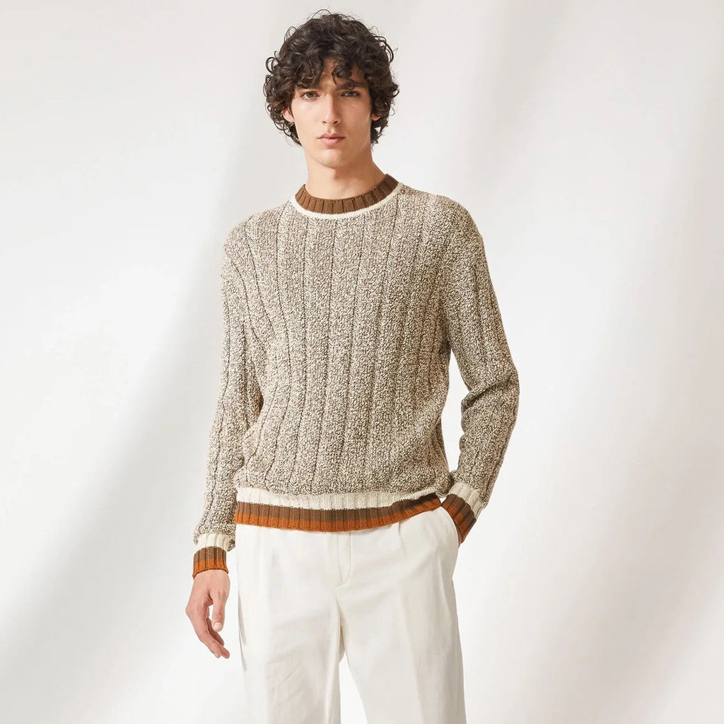 Loro Piana Men's Spring & Autumn Fashion Stripe Color Blocking Long Sleeve Knit Sweater Fit Cashmere Crew Neck Sweater Ngvp #9475