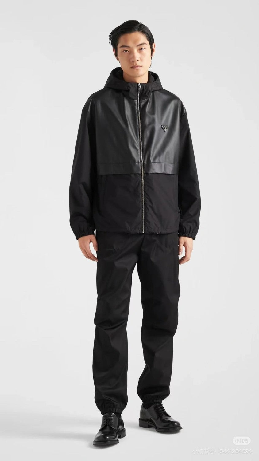 Prada Men's Spring and Fall Black Logo Patchwork High Collar Zipper Jacket #73282