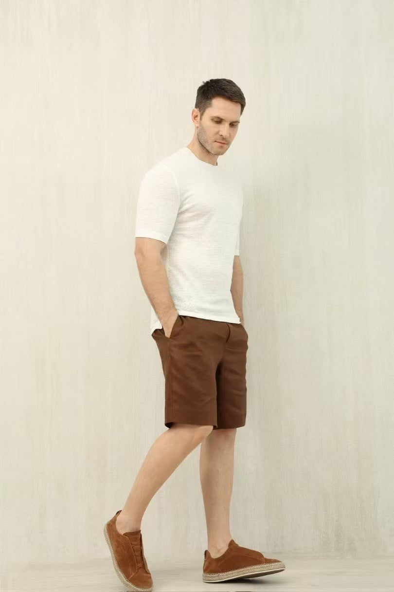 Ermenegildo Zegna Men's Summer Mid Waist Straight Solid Color Linen Casual Shorts Ngvp #1234