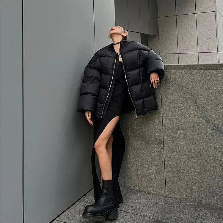 Rick Owens Men's And Women's Fall And Winter Quilted Line Design Simple Loose Thickened Down Jacket Jacket Zipper Black Seko Trend Oversized Jacket Ngvp #2611