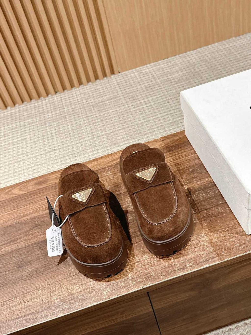 Prada Women's Spring And Summer Solid Color Suede Round Head Overfoot Leather Birkenstocks Slippers Shoes #76559