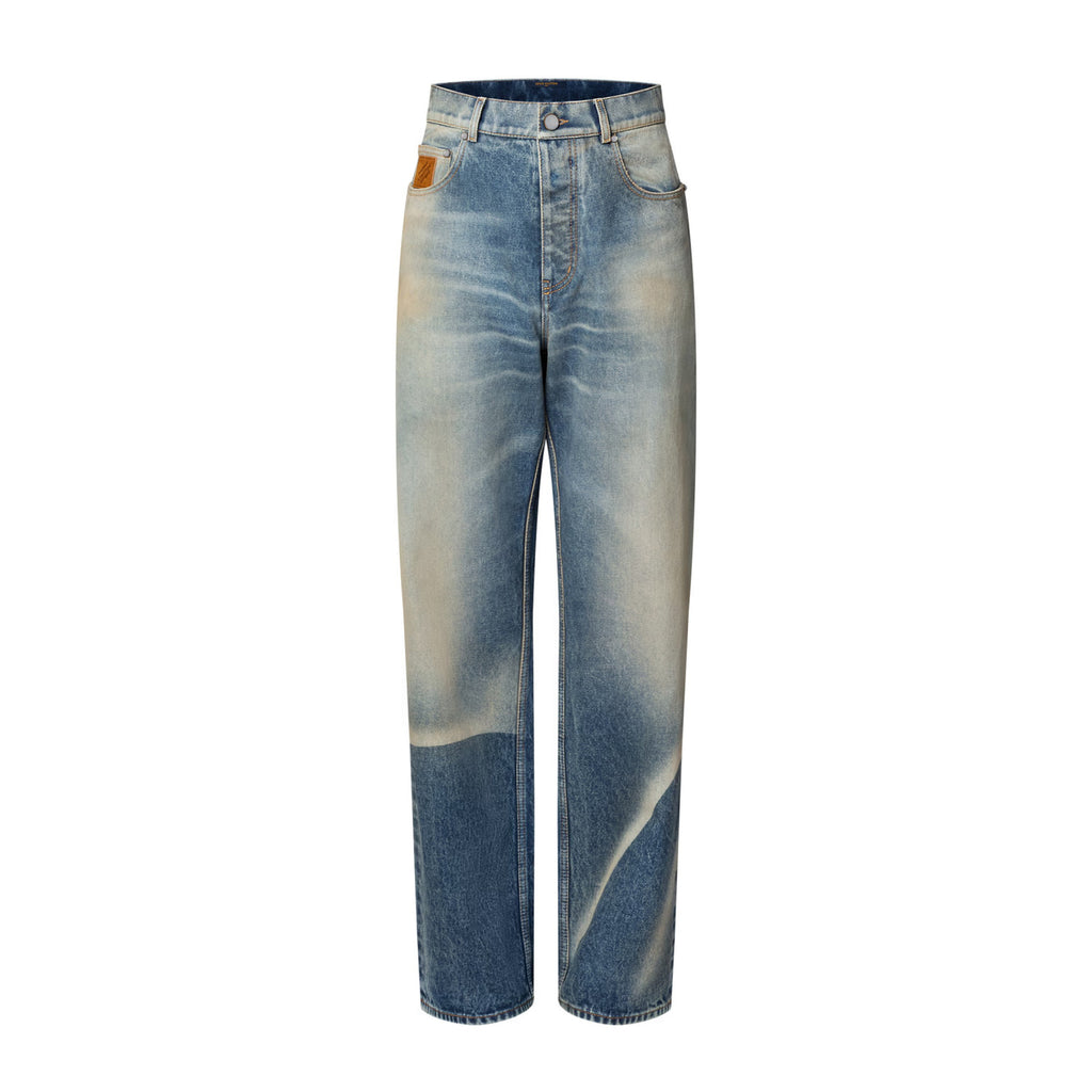 Louis Vuitton Men's Spring And Fall Blue Washed Bright Line Loose Long Jeans Pants #75247