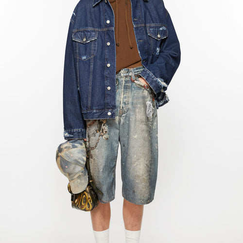 Acne Studios Men's Women's Summer Solid Color 3D Printed Low Rise Vintage Casual Loose Denim Shorts Ngvp #8514