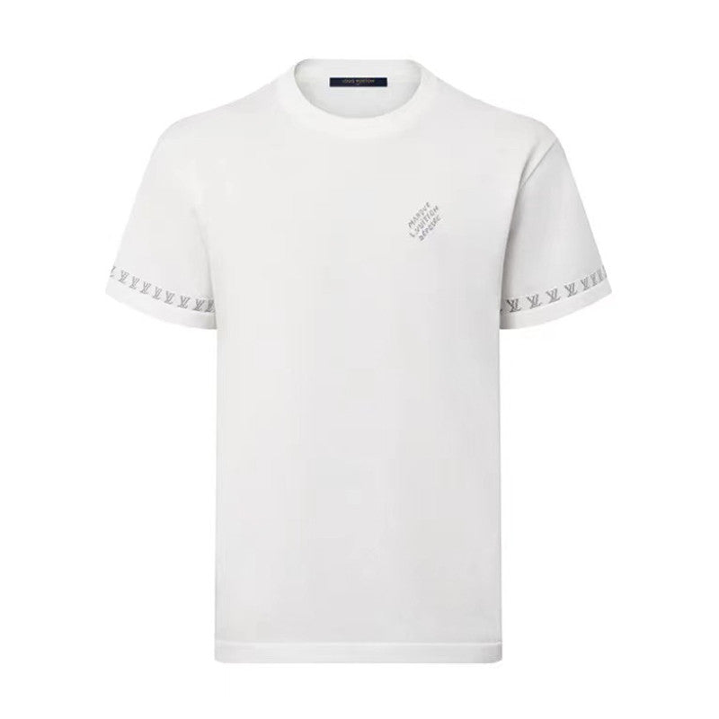 Louis Vuitton Men's Summer White Cotton Jersey Fabric Round Neck Short Sleeve T-shirt #99328