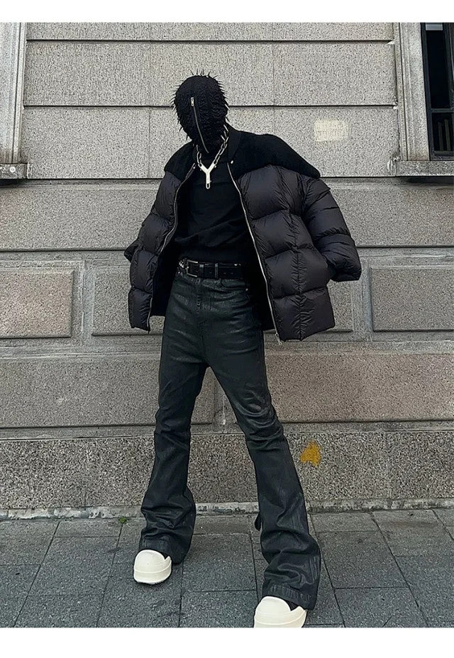 Rick Owens Men's Fall And Winter Black Porterville Flight Feather Jacket Short Jacket Men's Aviator Jacket Fashion Splicing Warm Jacket Ngvp #2496