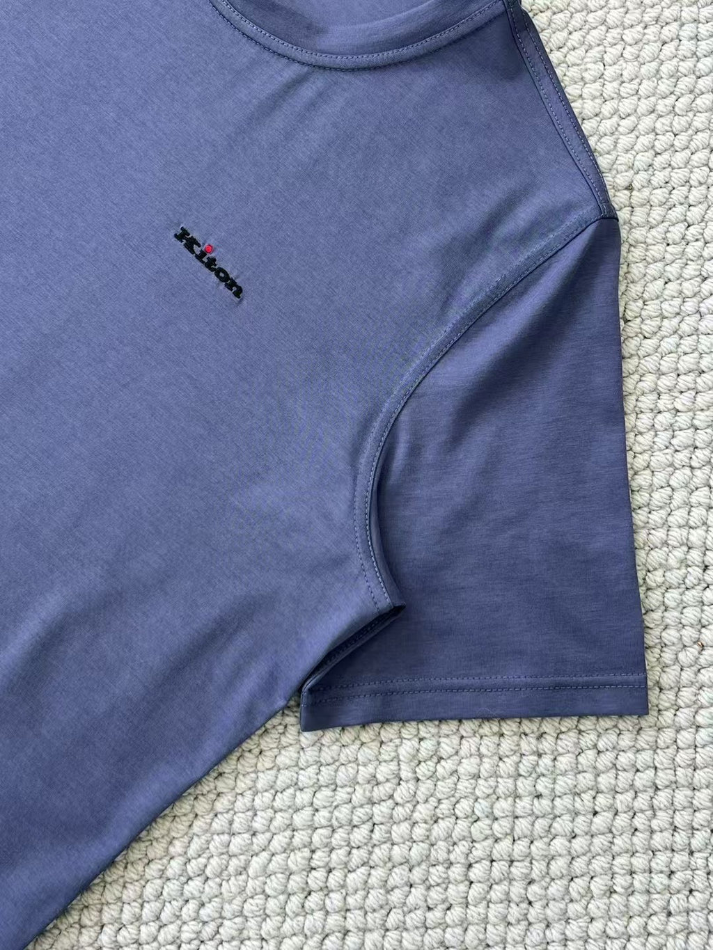 Kiton Men's Summer Solid Color Embroidered Letter Print Round Neck Short Sleeve T-Shirt #75729