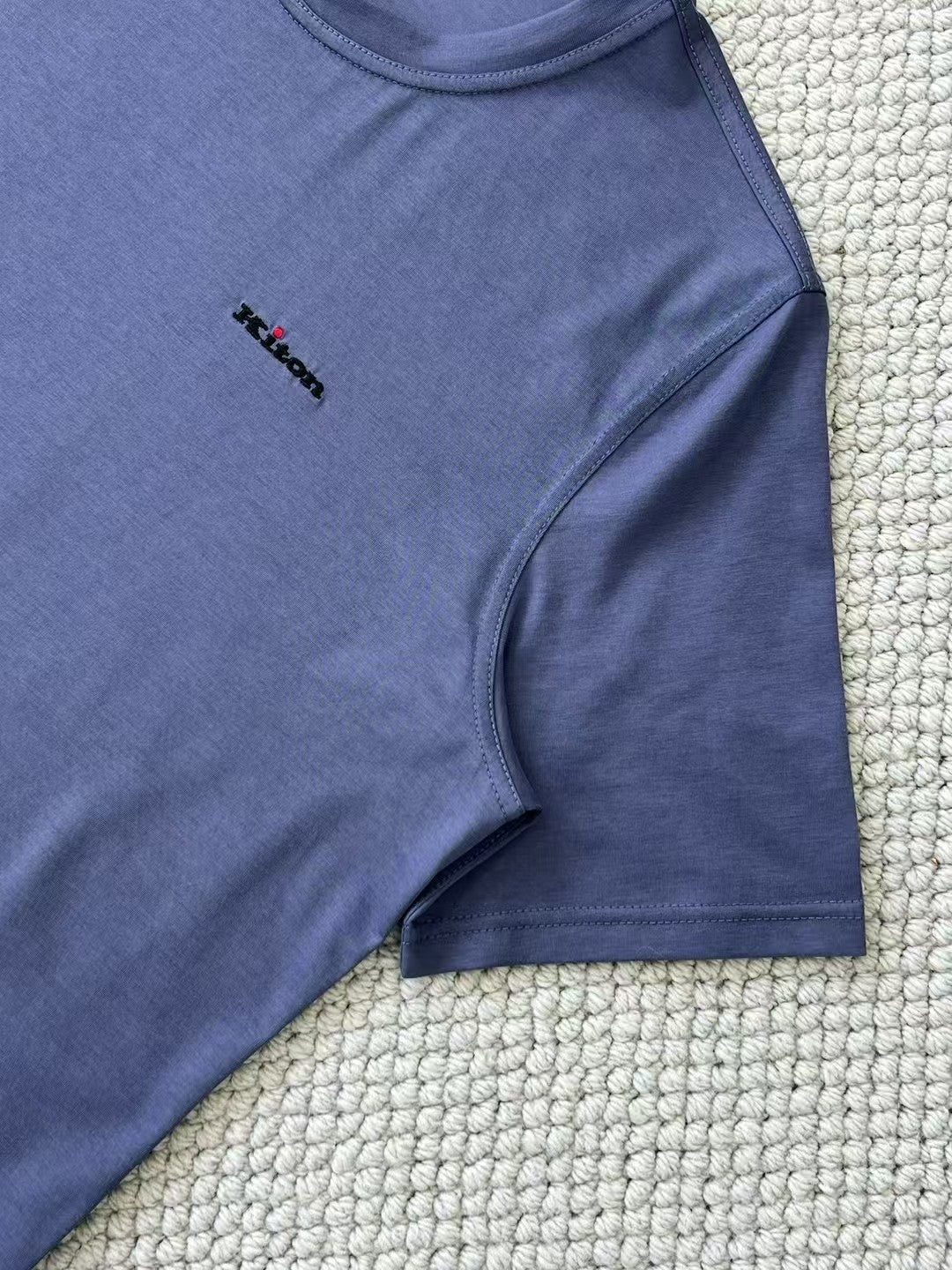 Kiton Men's Summer Solid Color Embroidered Letter Print Round Neck Short Sleeve T-Shirt #75729