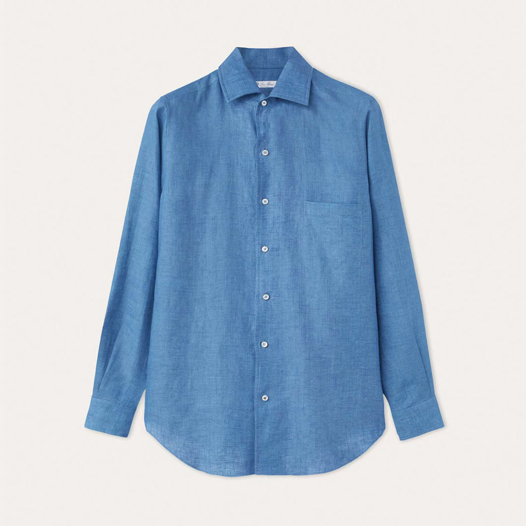 Loro Piana Men's Spring And Summer Solid Color André Shirt Lapel Single-breasted Linen Shirt Ngvp #7962