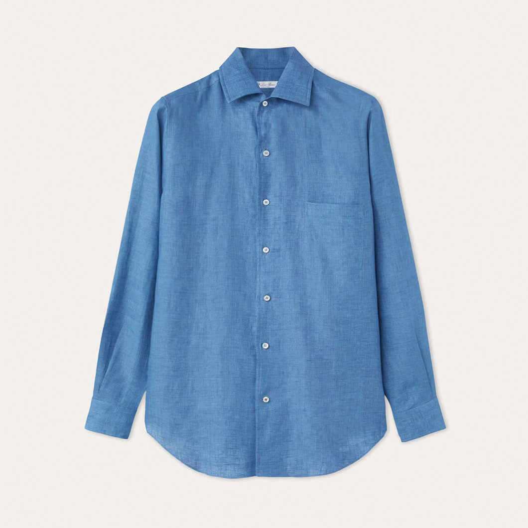 Loro Piana Men's Spring And Summer Solid Color André Shirt Lapel Single-breasted Linen Shirt Ngvp #7962