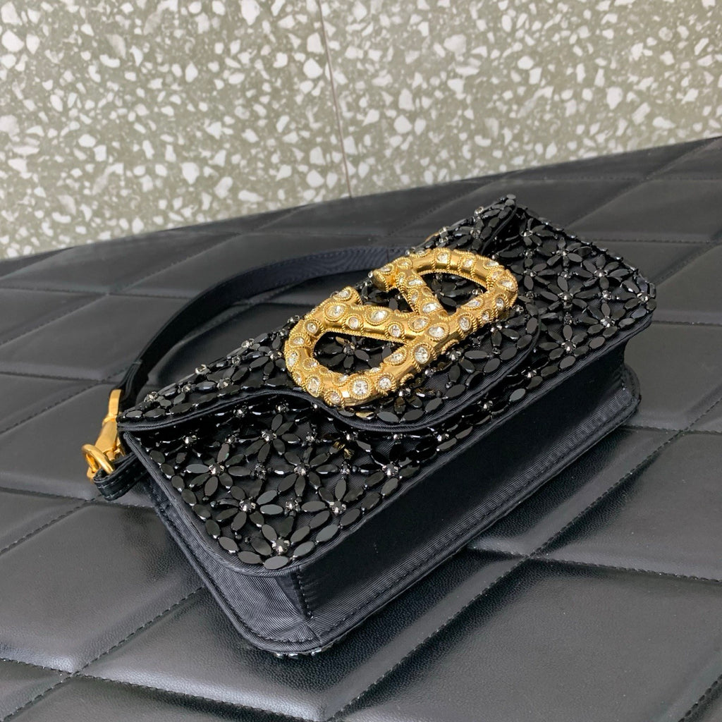 Valentino Imitation Crystal Decoration V Logo Signature Handbag #333601