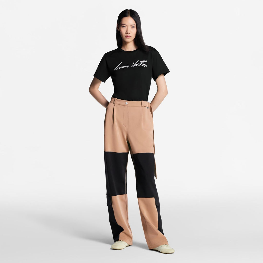 LOUIS VUITTON Women's and Men's Handwritten Logo T-shirt Simple Basic Style Embroidered letters ##332341