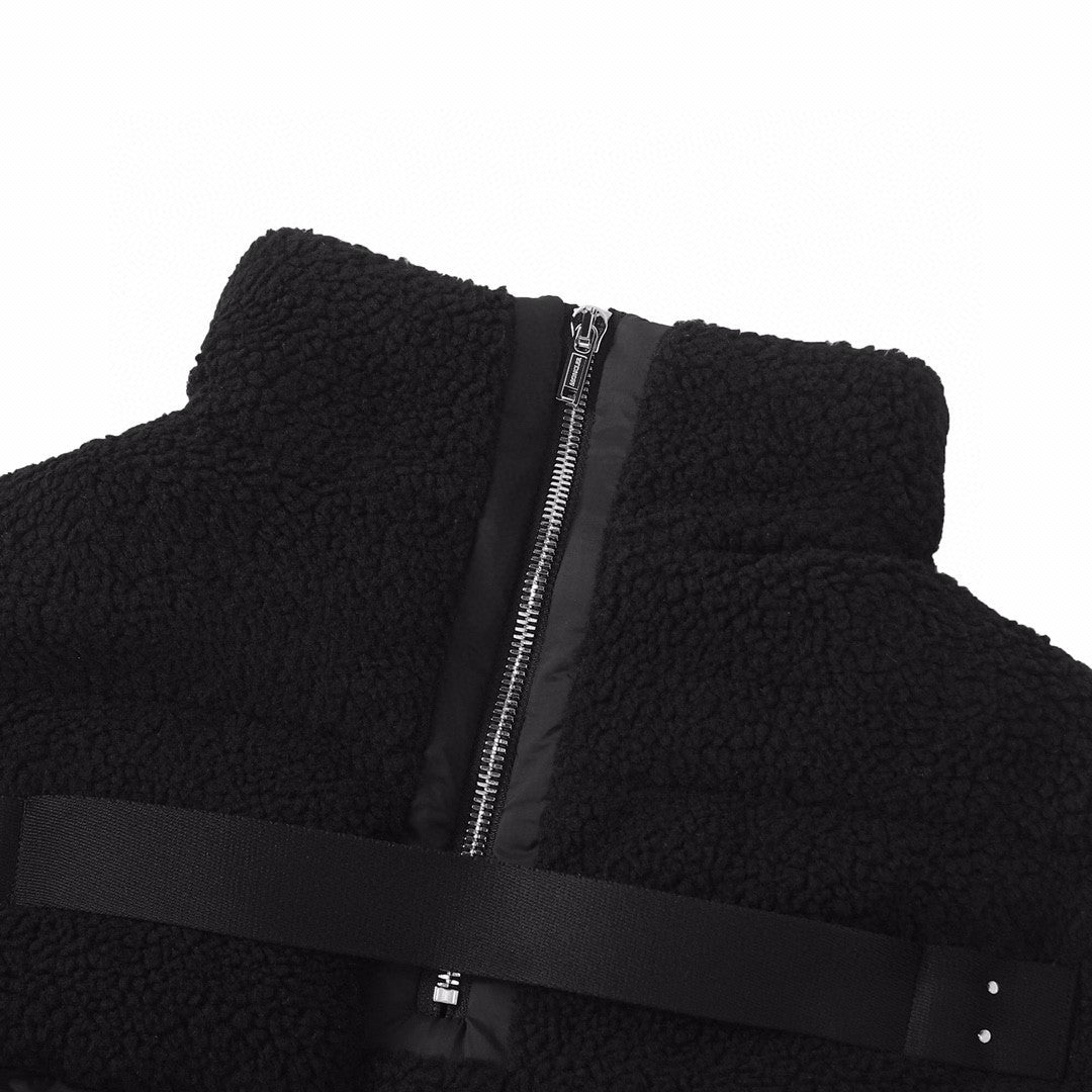 Moncler x Rick Owens Men's And Women's Winter Black Glossy Fur Collar Zipper Long Sleeve Puffer Down Jacket #72459
