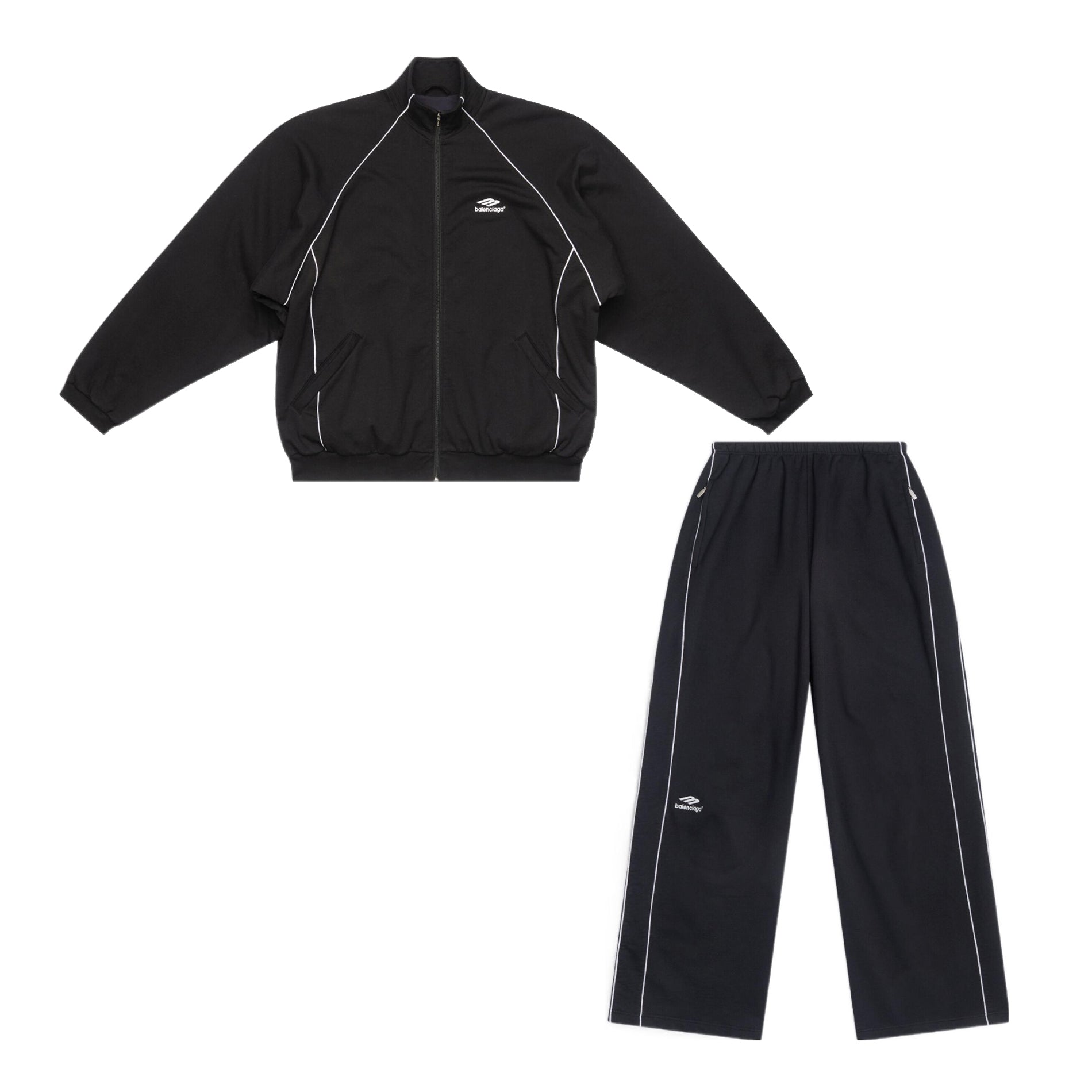 Balenciaga Men's Spring and Autumn Black Logo Printed Standing Collar Zipper Sports Jacket Loose Midriff Casual Pants Suit Set #73687