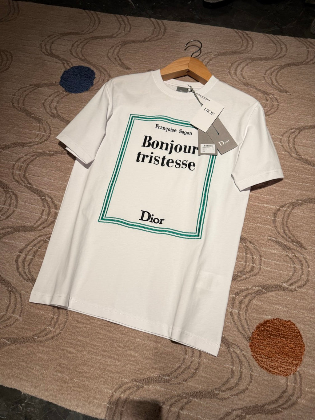 Dior T-Shirt with Book Cover Embroidery Relaxed Fit White and Green Cotton Jersey #337069