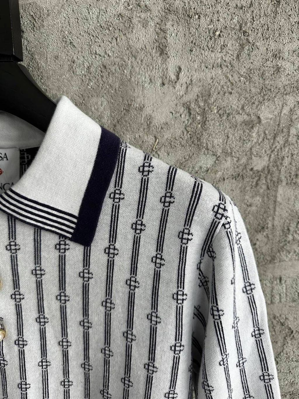 Casablanca Men's And Women's Summer Fashion Casual Collared Letter Combination Striped Knitted Polo Shirt Short Sleeved T-Shirt #78332