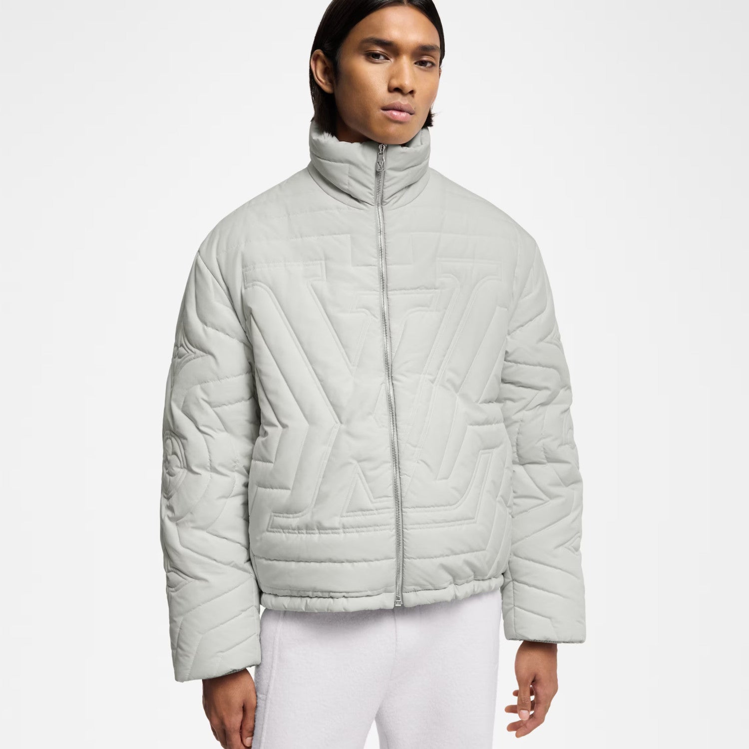 Louis Vuitton Men's Autumn and Winter Solid Color Standing Collar Quilted Drawstring Letter Embroidered Zipper Long Sleeve Jacket #74796