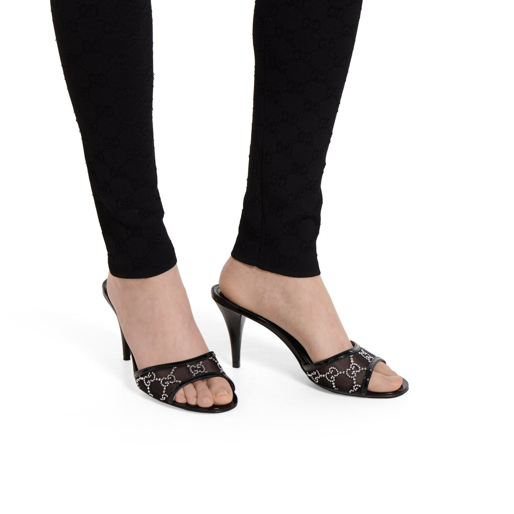 Gucci Women's Crystal Slide Sandal in Black GG Crystal Mesh#380127