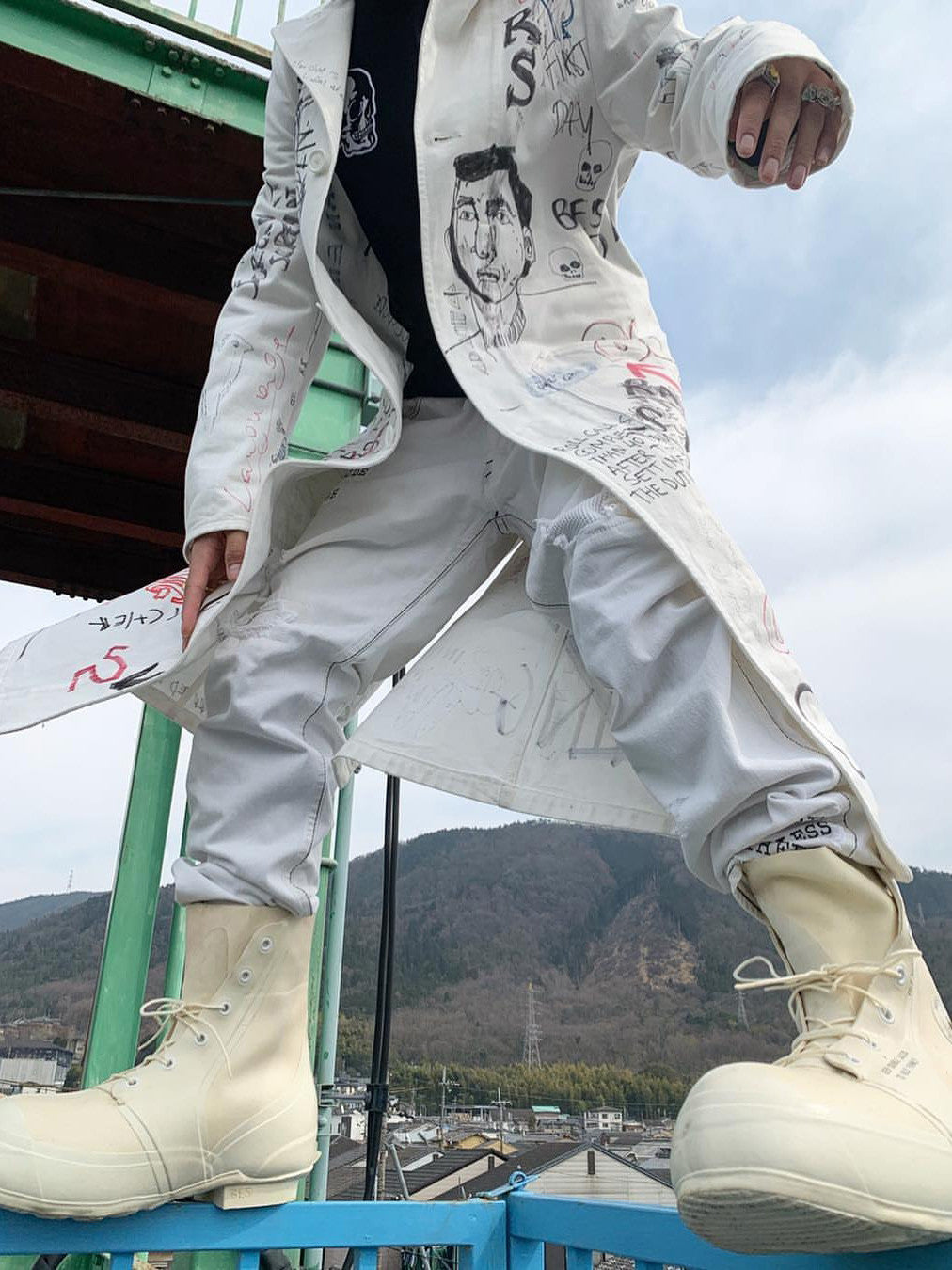 Raf Simons Men's Spring And Autumn Hand-painted Graffiti Long Trench Coat Jacket High Street Trend Hip-hop Personality Trench Coat Ngvp #1659