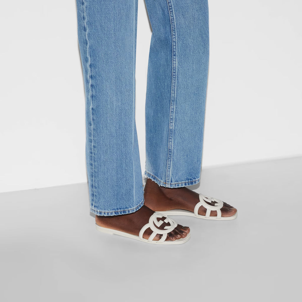 Gucci Women's Summer Double G Hollow out Square Head Flat Slippers Solid Color Casual Shoes #81341