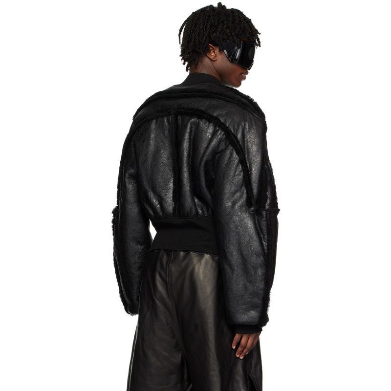 Rick Owens Ro Fur One Autumn And Winter New Fashion Splicing Leather Jacket Coat High Street Trend Hip Hop Dark Style Warm Coat Ngvp #9719
