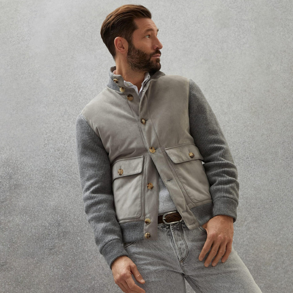 Brunello Cucinelli Men's Fall And Winter Suede Wool Knit Patchwork Jacket Single-breasted Fashion Casual Gentleman Jacket Ngvp #9113