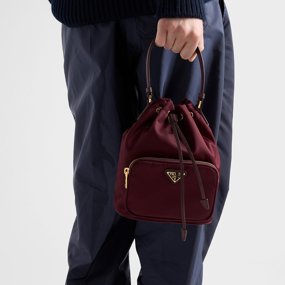 Prada Duet Recycled Nylon Bucket Bag Drawstring Closure Shoulder Bag #332667