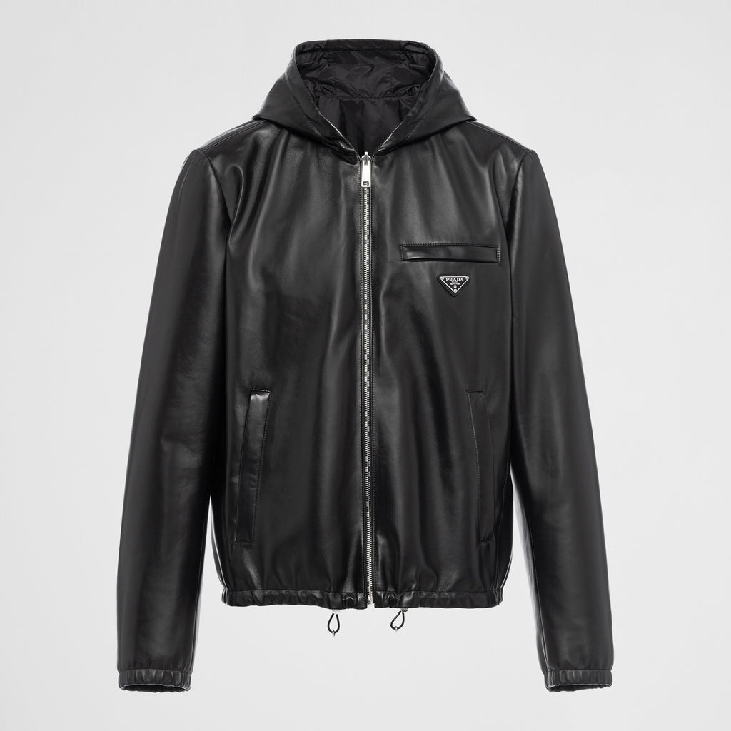 Prada Men's Fall/Winter Black Triangle Metal Label Lambskin Reversible Wearable Zipper Jacket #72112