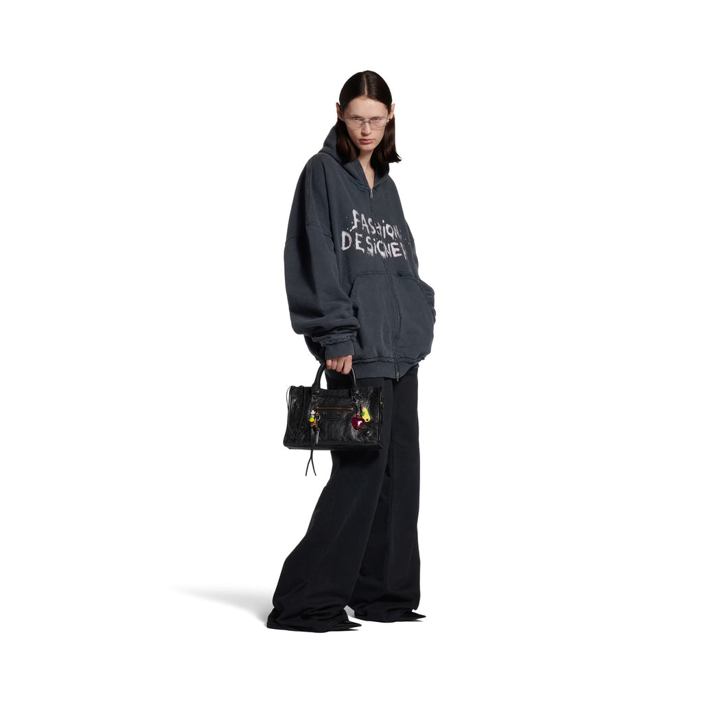 Balenciaga ﻿Men's And Women's Retro High Street Fashion Designer Pulled Zipper Large Fit Hoodie With Letter Print Faded Black Sweatshirt Ngvp #2285