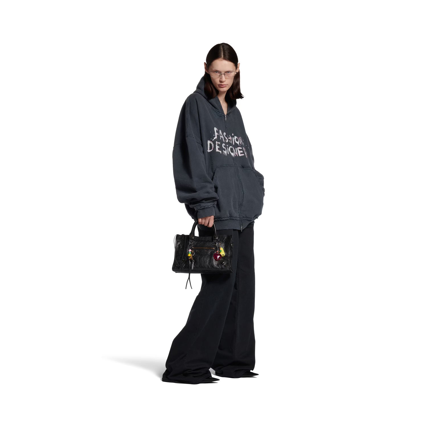Balenciaga ﻿Men's And Women's Retro High Street Fashion Designer Pulled Zipper Large Fit Hoodie With Letter Print Faded Black Sweatshirt Ngvp #2285