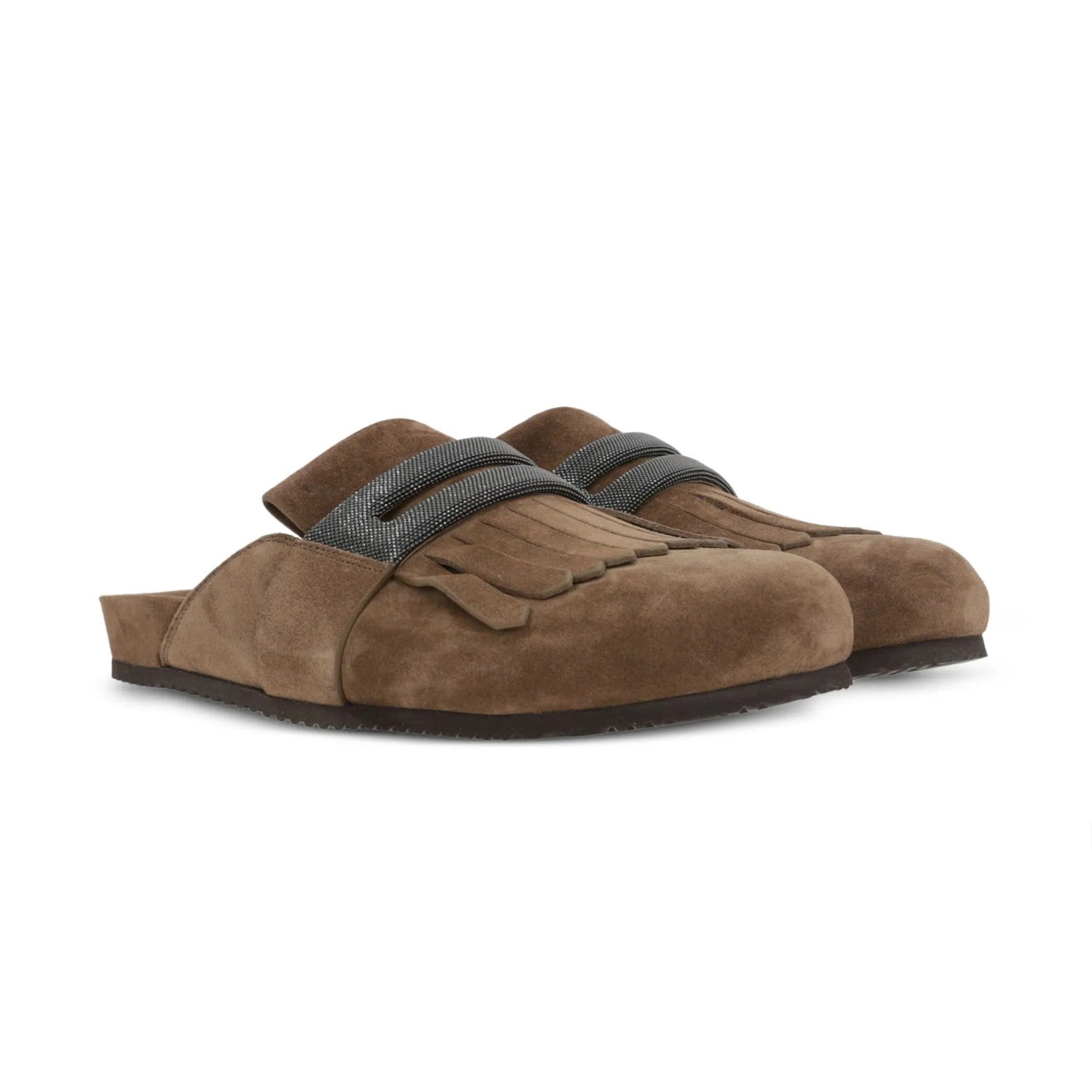 Brunello Cucinelli Monili Embellished Loafers Mule Shoes Women's Suede Slippers Solid Colour Fashion Trend Casual Comfort Slippers Sandals  Ngvp #1489