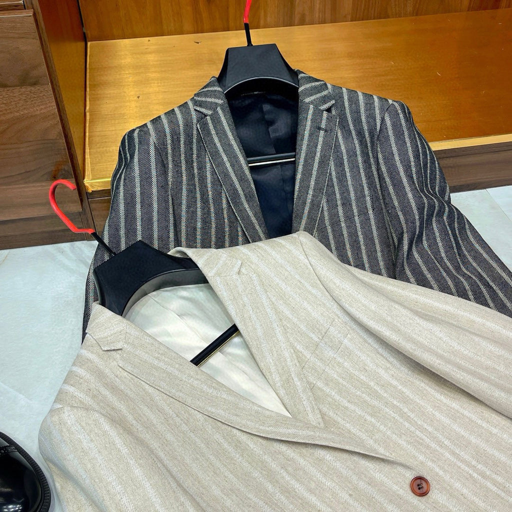 Kiton Men's Spring/Fall Striped Linen Solid-Color Lapel Single-Breasted Long-Sleeve Slim-Fit Blazer Jacket Ngvp #2394