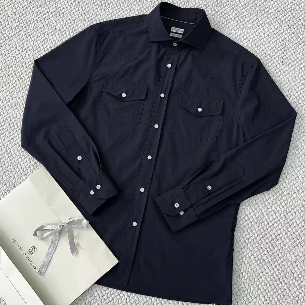 Brunello Cucinelli Men's Spring And Autumn Lapel Single-Breasted Solid Colour Shirt Fashion Casual Long-Sleeved Shirt Jacket Ngvp #1471