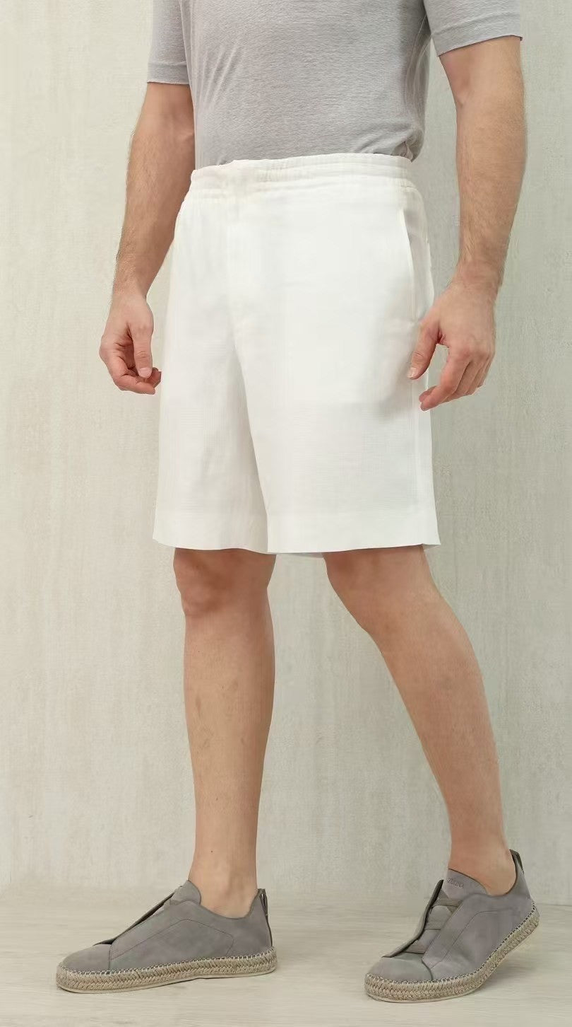 Ermenegildo Zegna Men's Summer Mid Waist Straight Solid Color Linen Casual Shorts Ngvp #1234