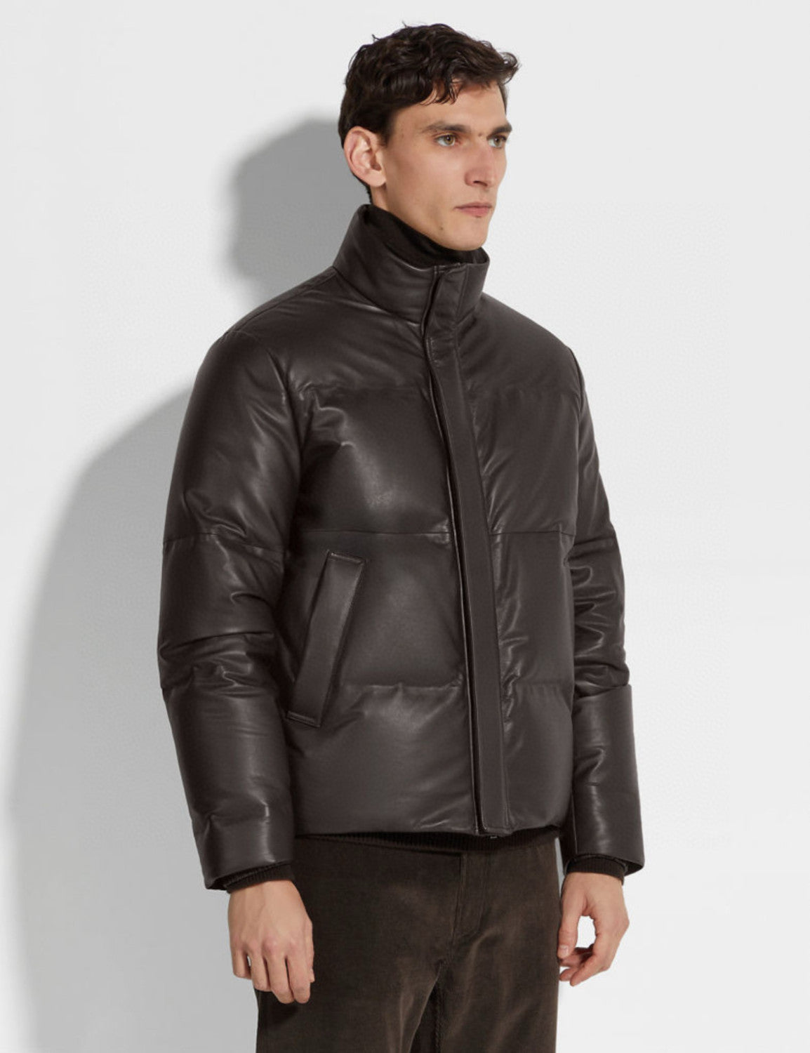 Ermenegildo Zegna Men's Fall And Winter Leather Down Zipper Stand-up Collar Jacket Temperament Casual Fashion Warm Jacket Ngvp #2644