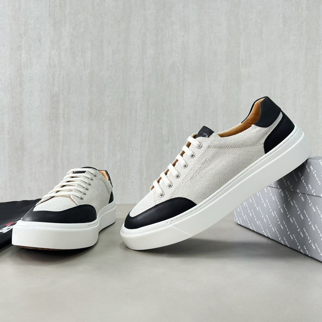 Kiton Men's Four Seasons Colour Block Canvas Leather Low Top Flat Lace Up Casual Shoes #76987