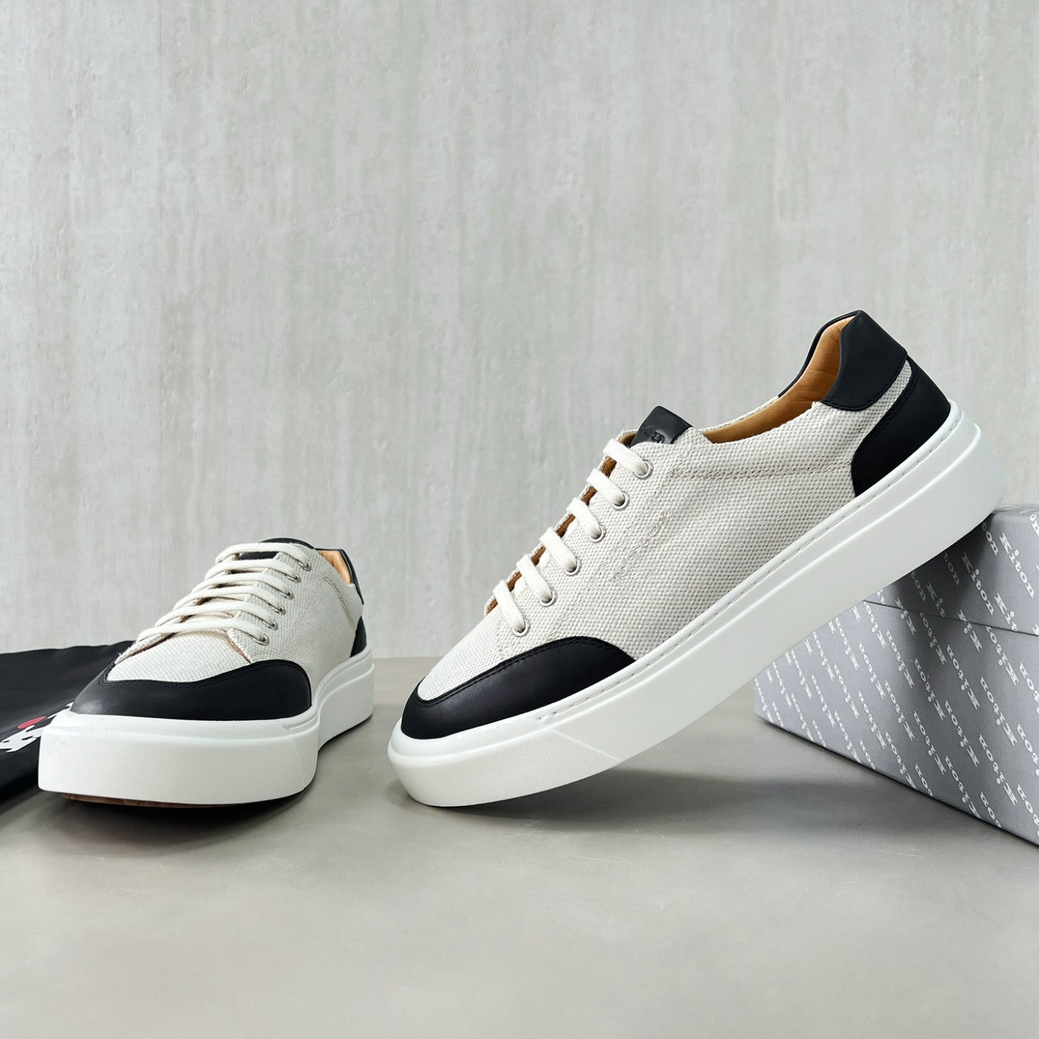 Kiton Men's Four Seasons Colour Block Canvas Leather Low Top Flat Lace Up Casual Shoes #76987