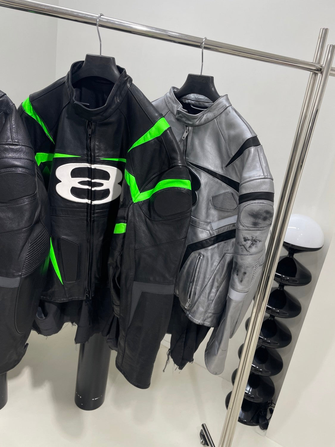 Balenciaga Men's Autumn and Winter Solid Color Irregular Shape Round Neck Zipper Long Sleeve Leather Jacket #75194