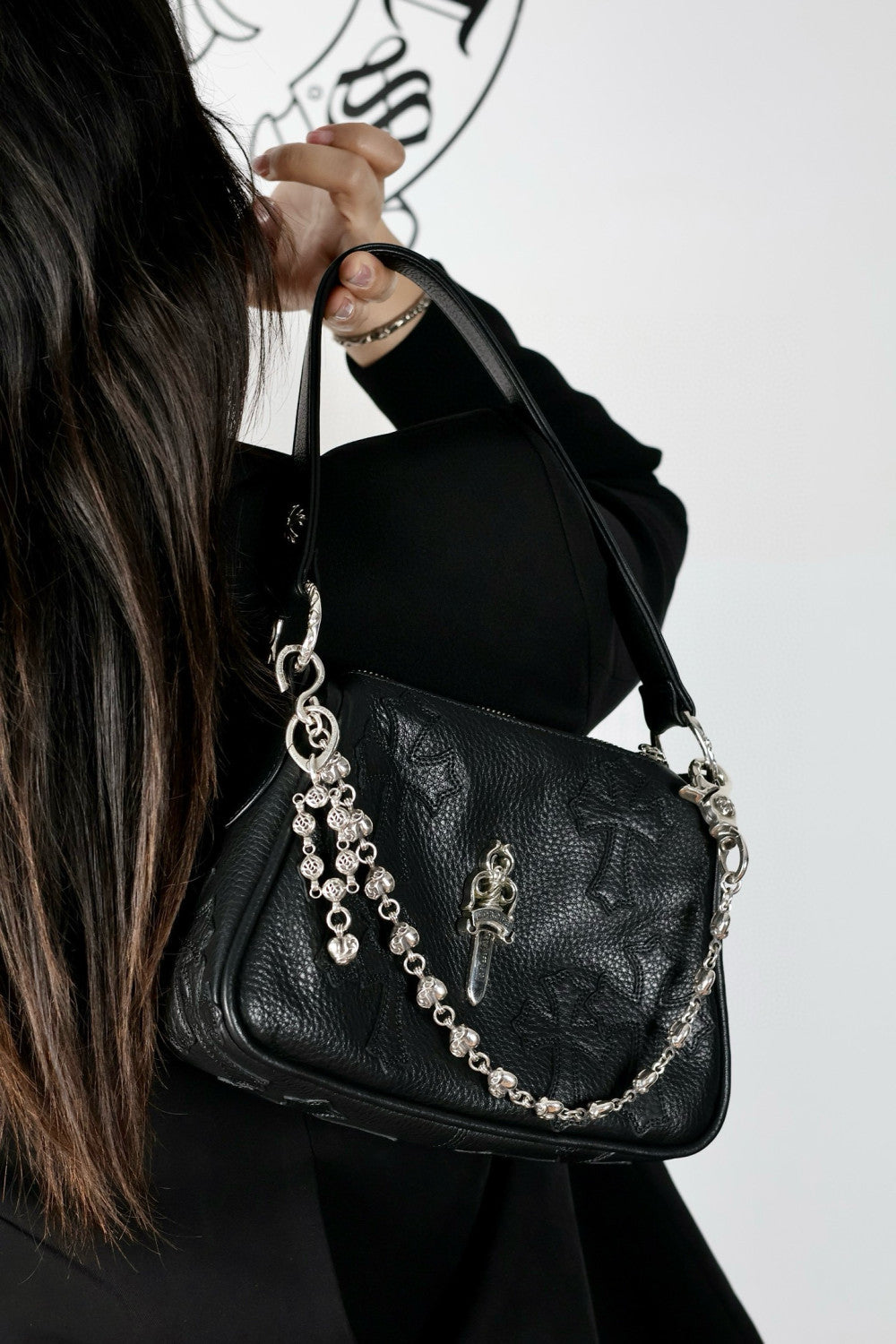 Chrome Hearts Women's Fashion Classic Leather Sword Jacquard 925 Sterling Silver Jewelry Solid Color Underarm Bag Small Handbag Bags K680 #81574