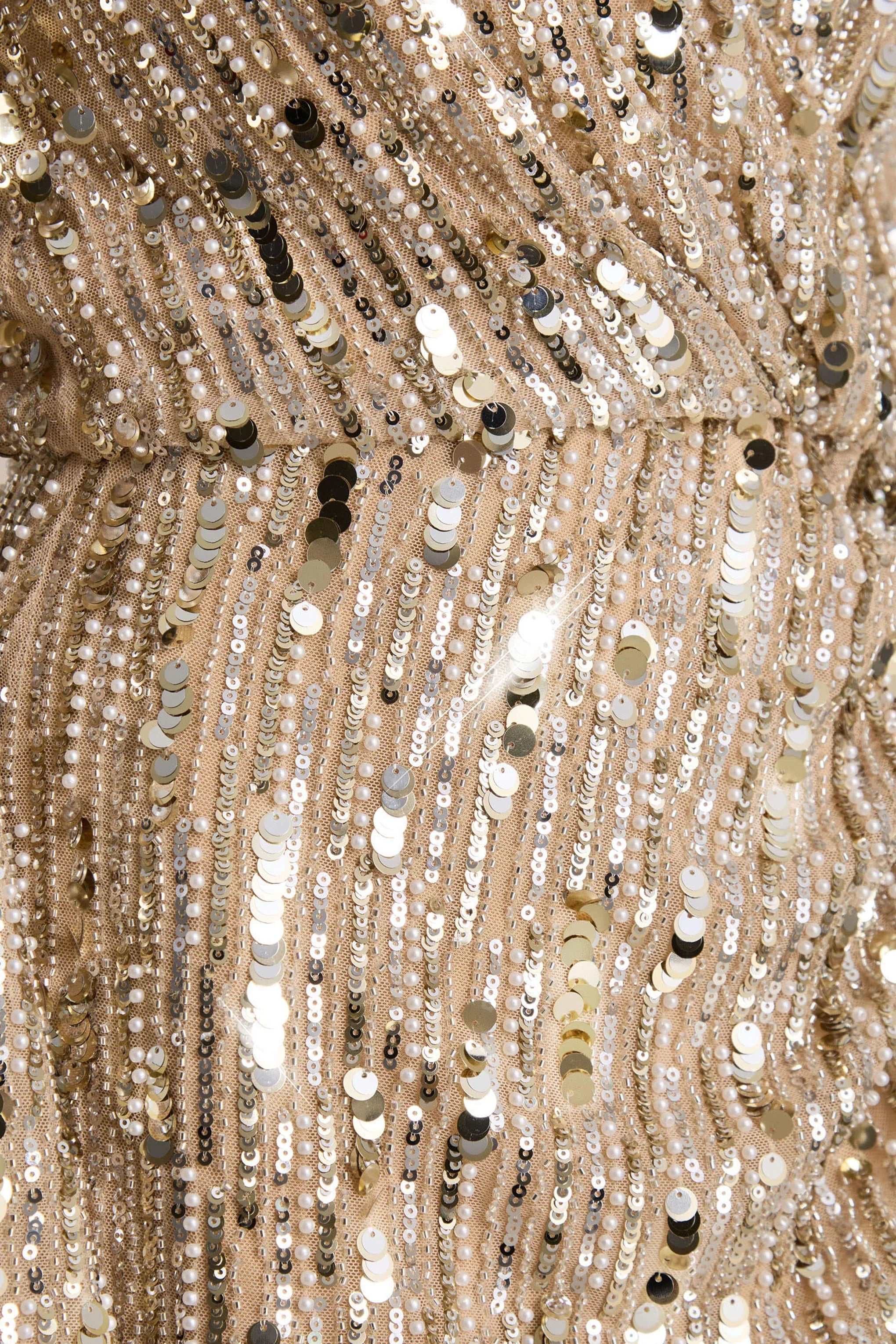 Carmina | Gold Sequin Plunge-Neck Wrap Mini Dress With Sash Detail