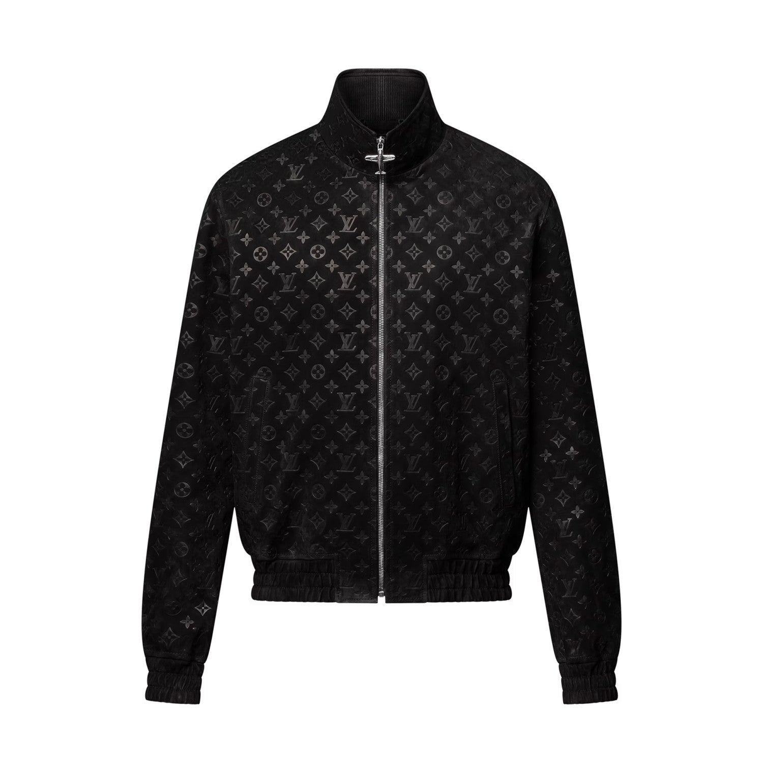 Louis Vuitton Men's Autumn/Winter Solid Color MONOGRAM Embossed Suede Leather Zipper Long Sleeve Sport Jacket #76177