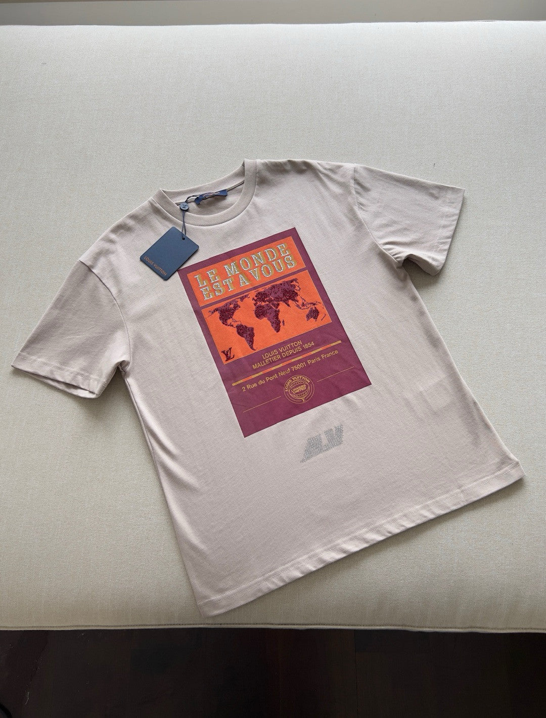 Louis Vuitton Men's Summer World Map Hot Drill Pattern Printed Cotton Round Neck Short Sleeve T-Shirt #76268