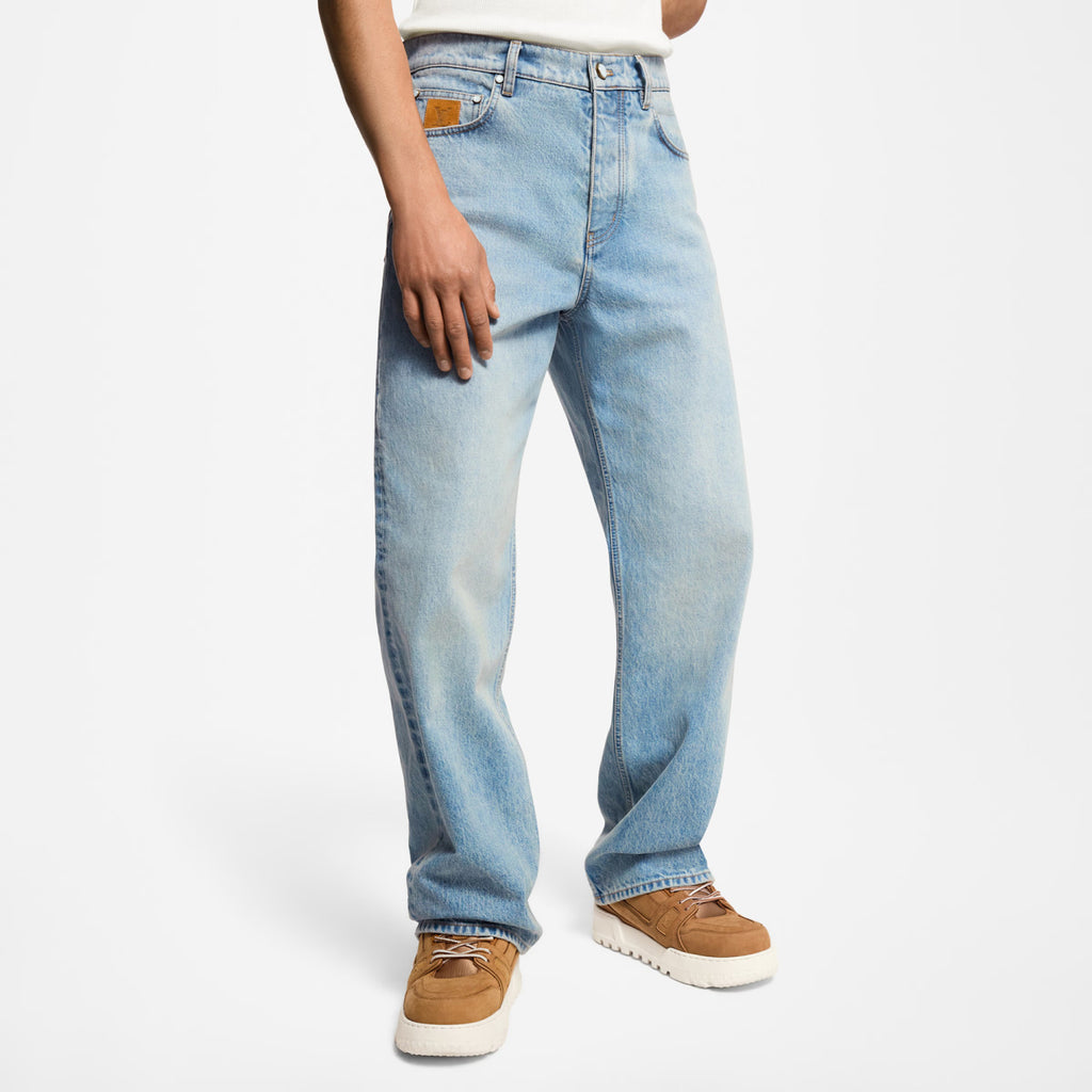 Louis Vuitton Men's Spring/Autumn Solid Color Embroidered Logo Pocket Jeans Pants #77221