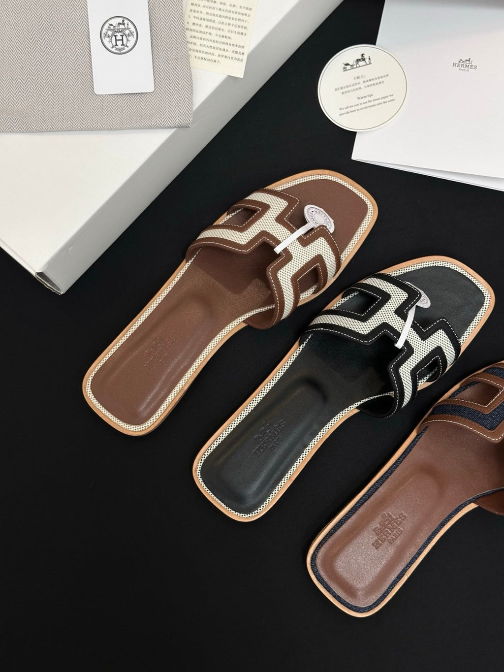 Hermès Denim Patchwork Slippers #385097