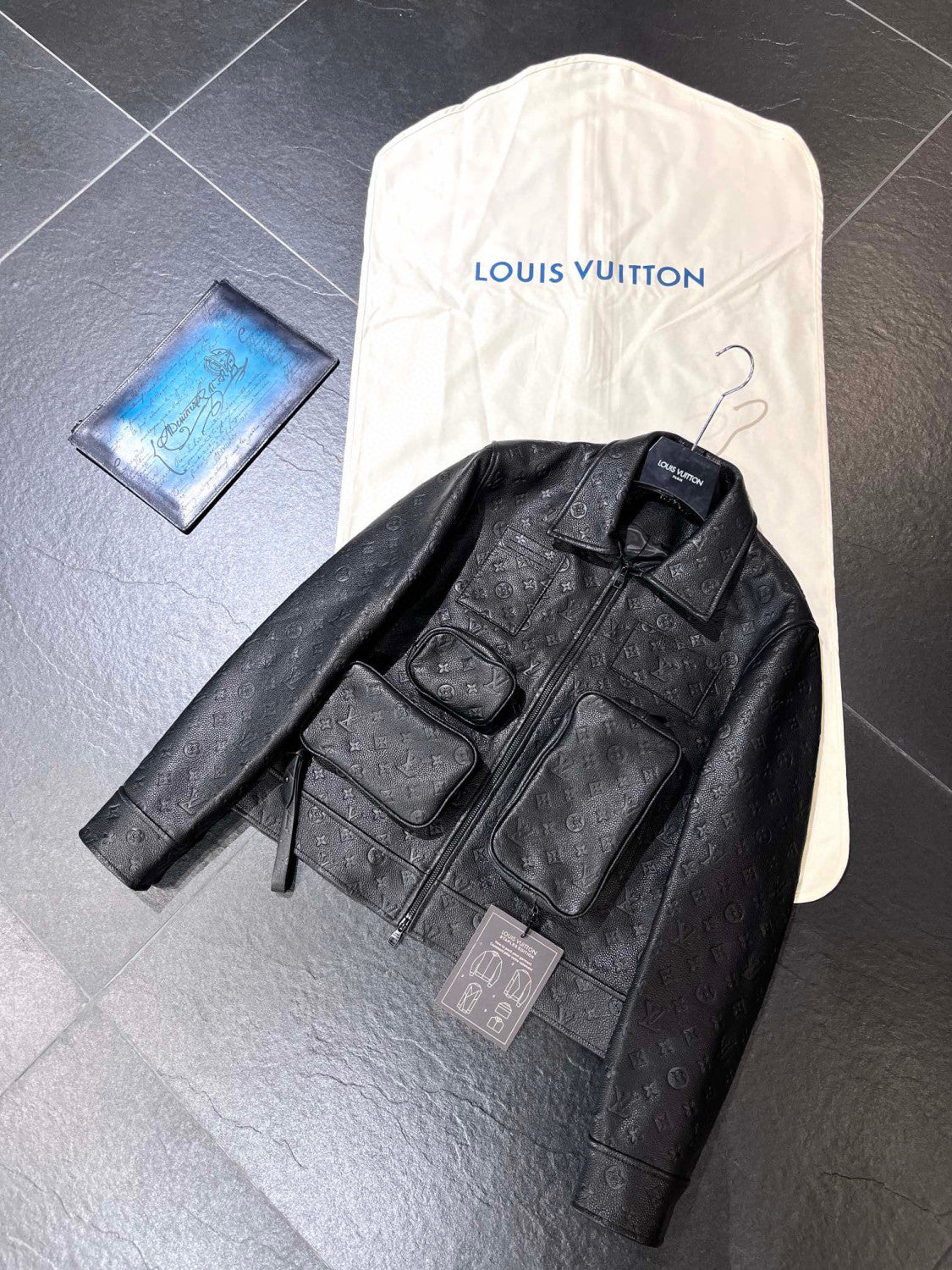 Louis Vuitton Monogram Black Multi Pocket Leather Jacket #21737