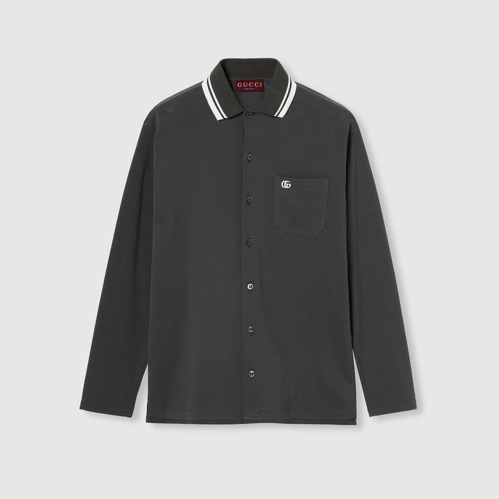 Prada Men's & Women's Spring/Fall Fashion Casual Solid Color Collared Single-Button Embroidered Polo Shirt #79128