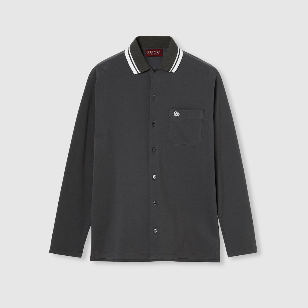 Prada Men's & Women's Spring/Fall Fashion Casual Solid Color Collared Single-Button Embroidered Polo Shirt #79128