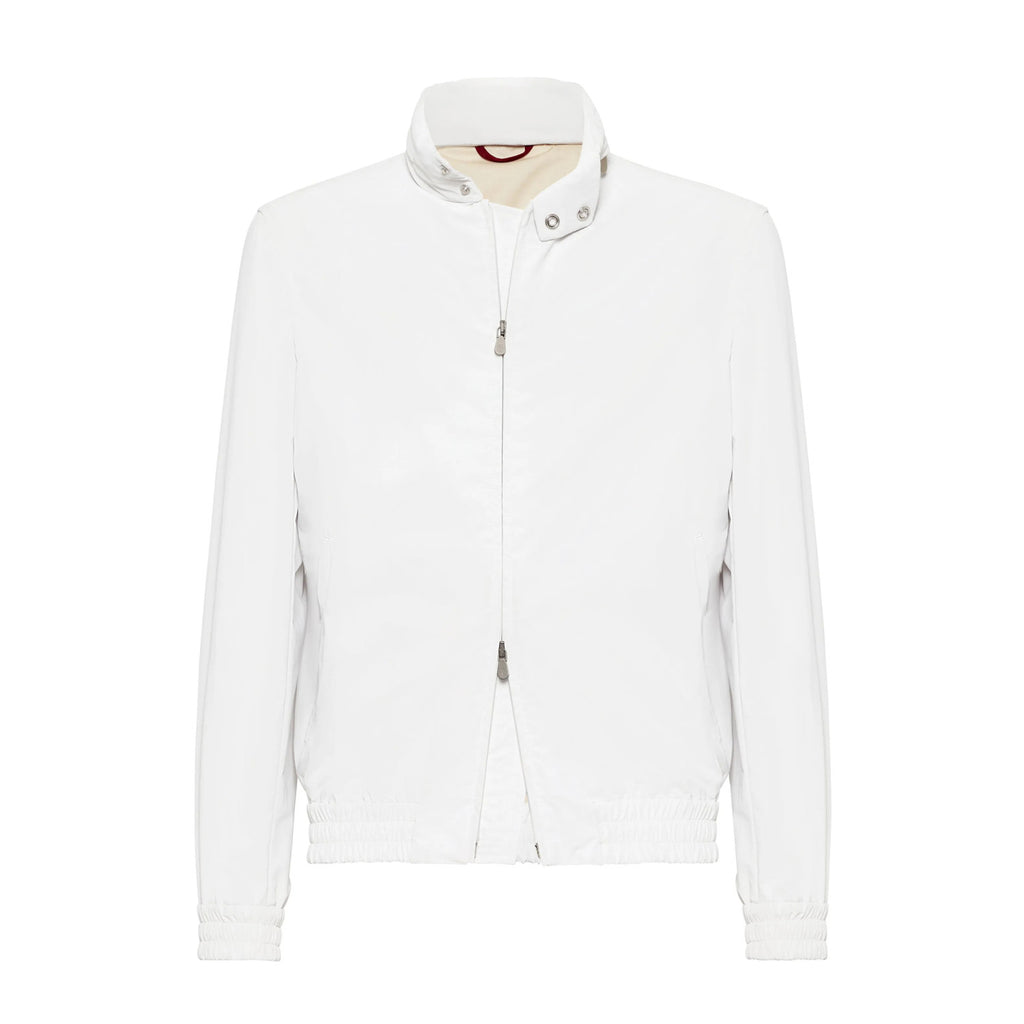 Brunello Cucinelli Men's Spring/Autumn Water-Resistant Bonded Cotton Unlined Outerwear Jacket Solid Color Zipper High Neck Tie With Packable Hood Ngvp #2287