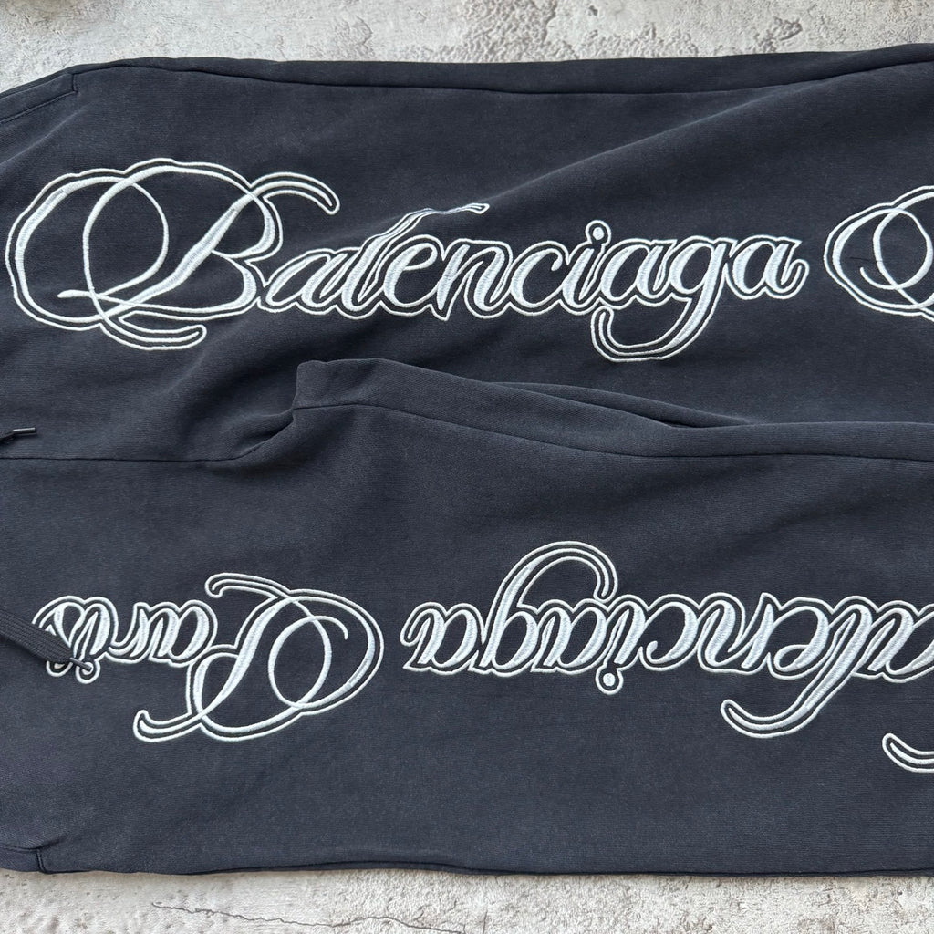 Balenciaga Men's Cursive Baggy Pants in Black white  #335553