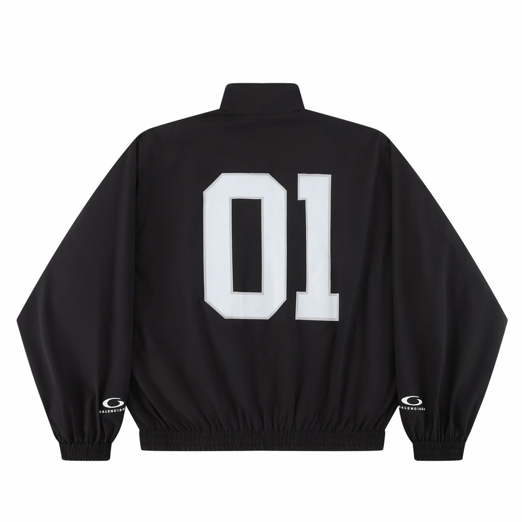 Balenciaga Men's Retro Basketball Sportswear Black High Street Standing Collar Zip Jacket Wide Leg Casual Trousers Pants Suit Set  #71859