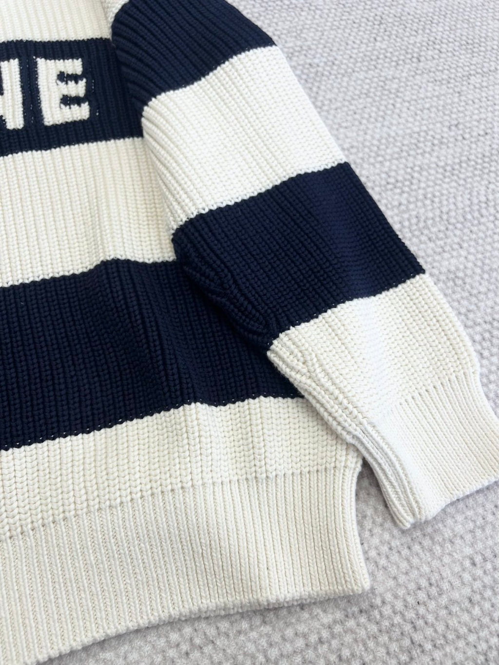 Celine Men's Colorblock Striped Logo Letter Knitted Loose Long-sleeved Sweater #334964